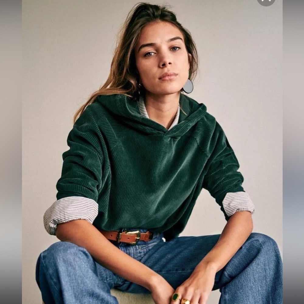 Sezane Velvet Mary Hooded Sweatshirt (Sage Green)